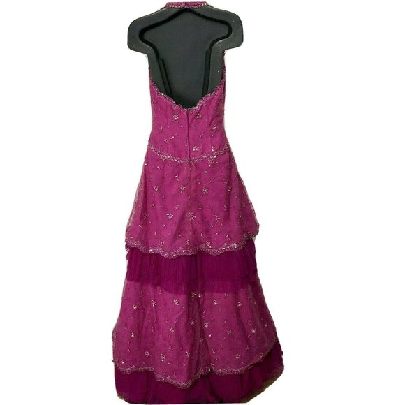 Formal Dress Posh Precious Womens 4 Magenta Beads Junior Halter Convert Skirt - Picture 3 of 11